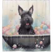 Schotse Terriër in badkuip Waterverf hondenkunst Douchegordijn (Voorkant)