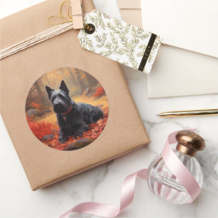 Schotse Terrier in de herfst Inspiratie van vallen Ronde Sticker