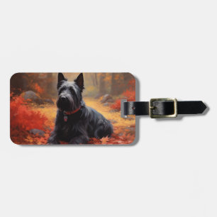 Schotse Terrier in de herfst Inspireren vallende b Bagagelabel