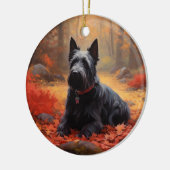 Schotse Terriër in de herfst laat Herfst inspirere Keramisch Ornament (Links)