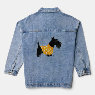 Schotse Terrier in gouden trui op Denim Jacket