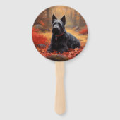 Schotse Terrier in herfstbladeren inspireert Handwaaier (Achterkant)