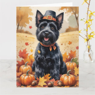 Schotse Terrier in herfstbladeren Thanksgiving kun Kaart