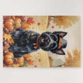 Schotse Terrier in herfstbladeren Thanksgiving kun Legpuzzel (Horizontaal)