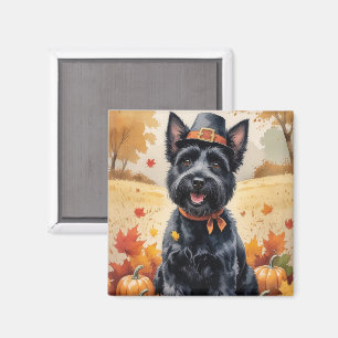 Schotse Terrier in herfstbladeren Thanksgiving kun Magneet