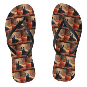 Schotse Terrier in herfstbladeren val inspireert  Teenslippers