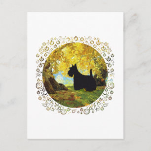 Schotse Terrier in herfstbossen Briefkaart