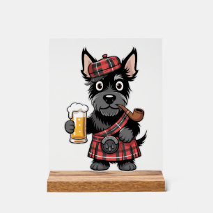Schotse terriër in Schotse kilt met bier en pijp Acryl Bord