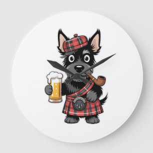 Schotse Terrier in Schotse Kilt met Bier en Pijp Grote Klok