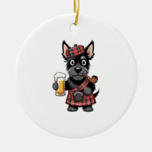 Schotse Terrier in Schotse Kilt met Bier en Pijp Keramisch Ornament