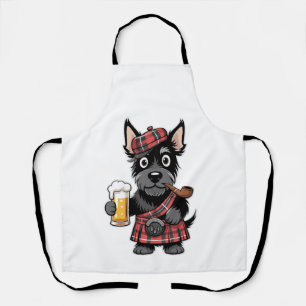 Schotse Terrier in Schotse Kilt met Bier en Pijp Schort