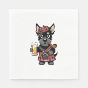 Schotse Terrier in Schotse Kilt met Bier en Pijp Servet
