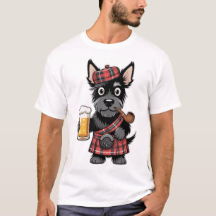 Schotse Terrier in Schotse Kilt met Bier en Pijp T-shirt