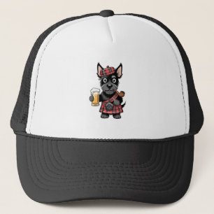 Schotse Terrier in Schotse kilt met bier en pijp Trucker Pet