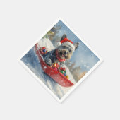 Schotse Terriër in Sledge Laat het Sneeuw Kerstmis Servet (Hoek)