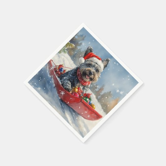 Schotse Terriër in Sledge Laat het Sneeuw Kerstmis Servet (Hoek)