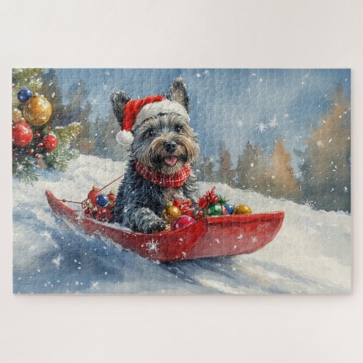 Schotse Terrier in slee Laat het sneeuwen Kerstmis Legpuzzel (Horizontaal)