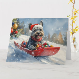 Schotse Terrier in slee Let it Snow Kerstmis Kaart