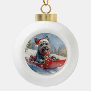 Schotse Terrier in slee Let it Snow Kerstmis Keramische Bal Ornament