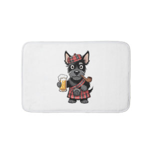 Schotse Terriër in Tartan Kilt met bier en pijp Badmat