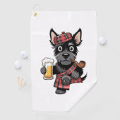 Schotse Terriër in Tartan Kilt met bier en pijp Golfhanddoek (Insitu)