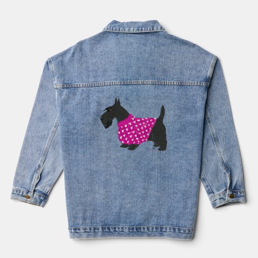 Schotse Terrier in Warme Trui Denim Jacket (Achterkant)