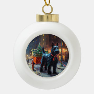 Schotse Terriër Kerst Feestseizoen Keramische Bal Ornament