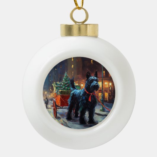 Schotse Terriër Kerst Feestseizoen Keramische Bal Ornament (Voorkant)