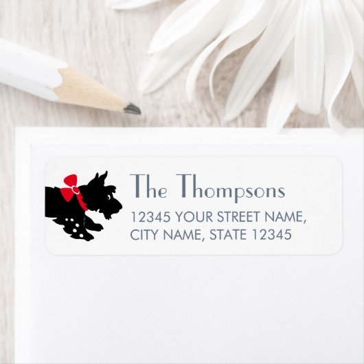 Schotse Terriër Kerst Red Bow White Terug Etiket (Insitu)