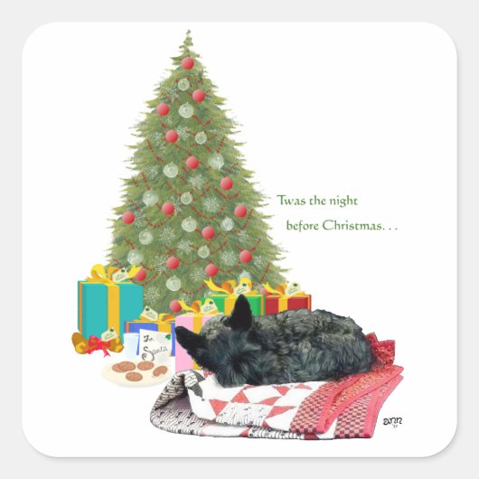 Schotse Terrier Kerst Slap Vierkante Sticker (Voorkant)