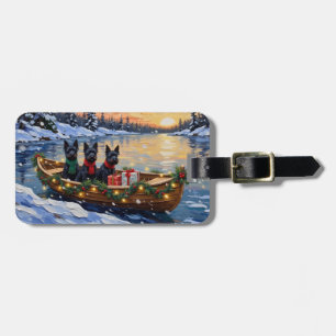 Schotse Terriër Kerstboot Vakantie Bagagelabel