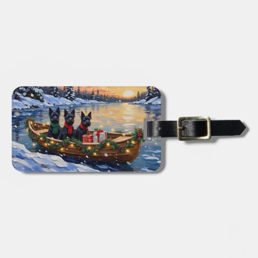 Schotse Terriër Kerstboot Vakantie Bagagelabel (Voorkant horizontaal)