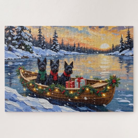 Schotse Terrier Kerstboot Vakantie Legpuzzel (Horizontaal)