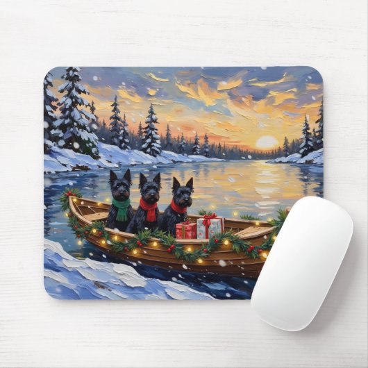 Schotse Terrier Kerstboot Vakantie Muismat (Met muis)