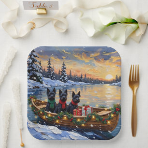 Schotse Terriër Kerstboot Vakantie Papieren Bordje