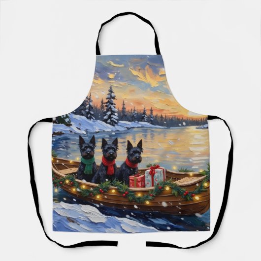 Schotse Terrier Kerstboot Vakantie Schort (Voorkant)