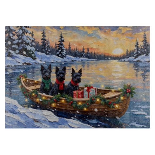 Schotse Terriër Kerstboot Vakantie Snijplank (Voorkant)