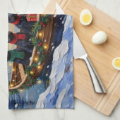 Schotse Terrier Kerstboot Vakantie Theedoek (Quarter Fold)