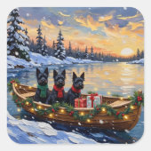 Schotse Terrier Kerstboot Vakantie Vierkante Sticker (Voorkant)