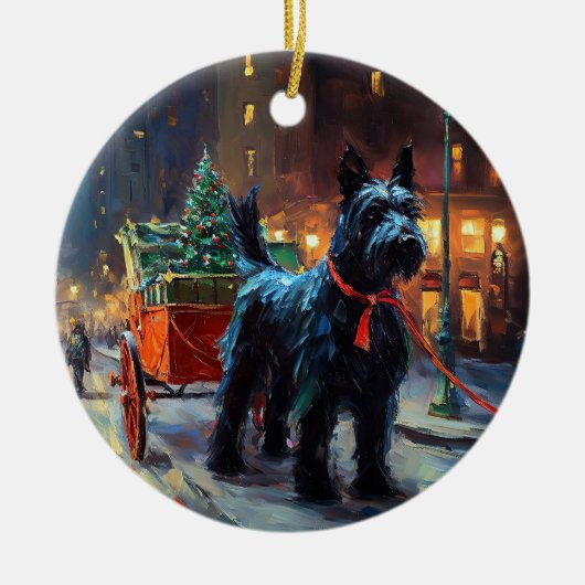 Schotse Terrier Kerstfeest Seizoen Keramisch Ornament (Voorkant)
