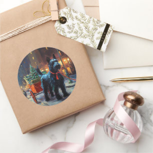 Schotse Terrier Kerstfeest Seizoen Ronde Sticker