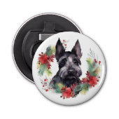 Schotse Terriër Kerstkrans Feestelijke Pup Button Flesopener (Voorkant)