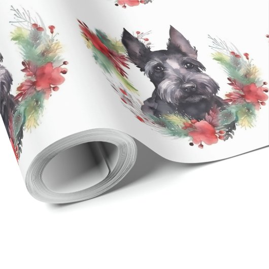 Schotse Terriër Kerstkrans Feestelijke Pup Cadeaupapier (Rol Hoek)