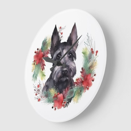 Schotse Terriër Kerstkrans Feestelijke Pup Grote Klok (Hoek)