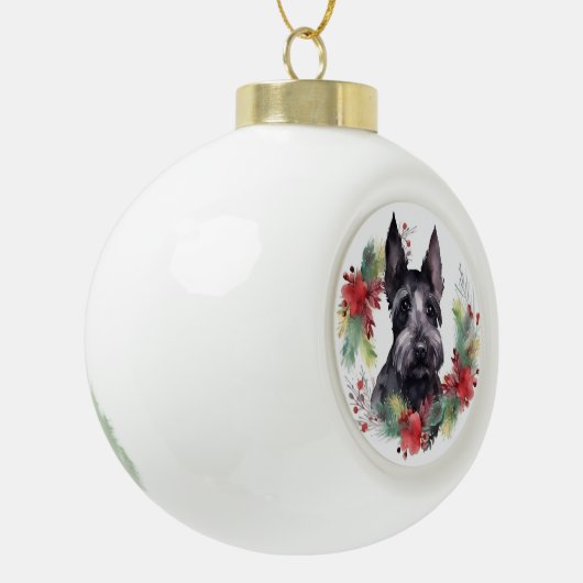 Schotse Terriër Kerstkrans Feestelijke Pup Keramische Bal Ornament (Links)