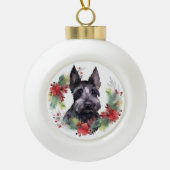 Schotse Terriër Kerstkrans Feestelijke Pup Keramische Bal Ornament (Voorkant)