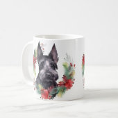 Schotse Terriër Kerstkrans Feestelijke Pup Koffiemok (Voorkant links)