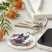 Schotse Terriër Kerstkrans Feestelijke Pup Sleutelhanger (Voorkant Rechts)