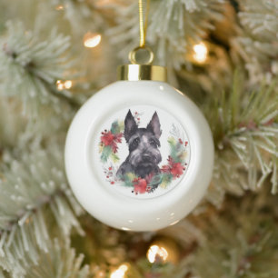Schotse Terrier Kerstkrans Festieve Pup Keramische Bal Ornament