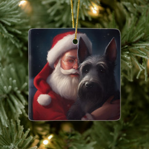 Schotse Terrier Kerstman Festieve Kerstmis Keramisch Ornament